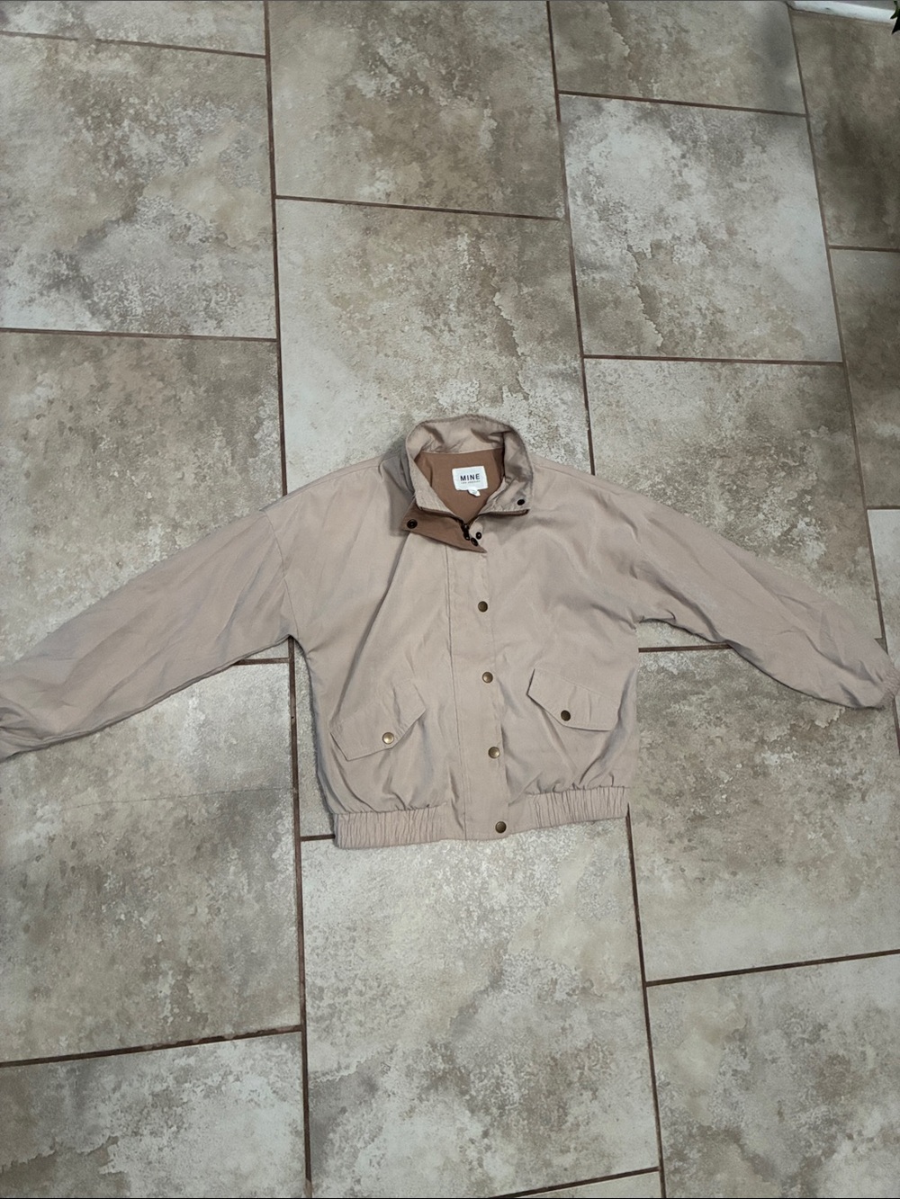 mine Beige Snap-Front Bomber Jacket